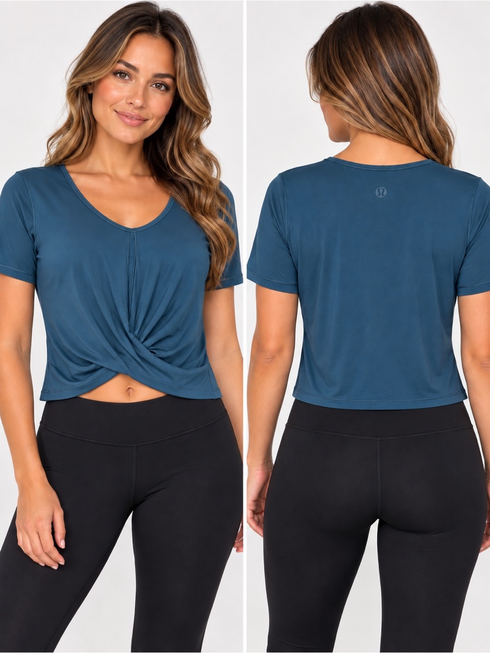 Lululemon Women’s Blue Teal Twist Front Short Sleeve Athletic Top